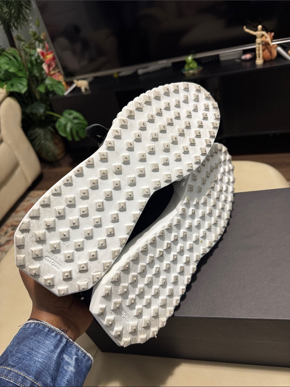 Black Studded Leather Slip-On Sneakers with White Lug Sole - Men - Picture 5 of 7